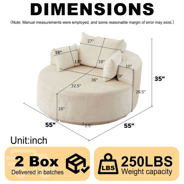 English Elm 55''l 55'l Chenille Foam Swivel Lounge Chair Plush 360 Rotation Modern Seating for Any Room W834S00595