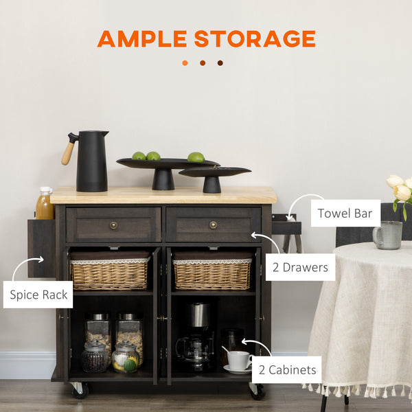 English Elm HOMCOM Modern Mobile Kitchen Island Cart with Butcher Block Top, Spice Rack, Drawers & Locking Casters W2225P173894