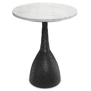 English Elm Myles Round Marble Top Side Table with Hammered Aluminum Pedestal Base B136P419855