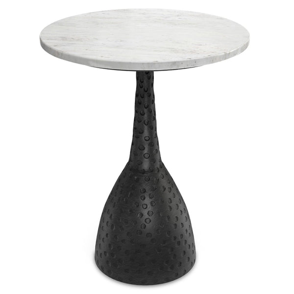 English Elm Myles Round Marble Top Side Table with Hammered Aluminum Pedestal Base B136P419855