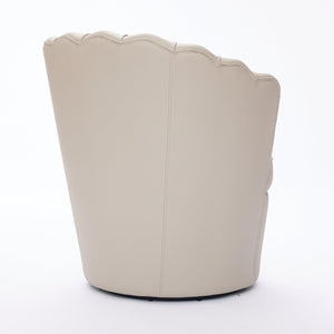 English Elm Cream Petal Swivel Chair | Top-Grain Leather Wingback, 360° Metal Base, Curved Fluted Accent Seat W570P375745