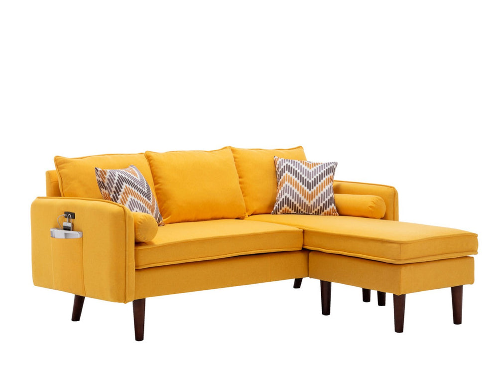 English Elm Mirella Mid-century Sectional with Reversible Chaise Usb Charging and Storage Pouches Yellow B2749P413377