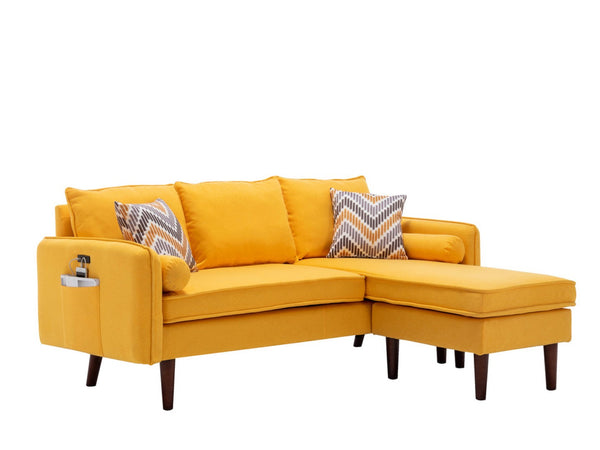 English Elm Mirella Mid-century Sectional with Reversible Chaise Usb Charging and Storage Pouches Yellow B2749P413377
