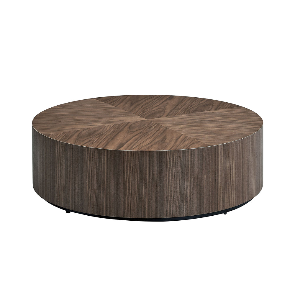 English Elm 35.43 Modern Round MDF Coffee Table Drum Centerpiece for Living Room Apartment Walnut Finish, No Assembly Required W2582P188320