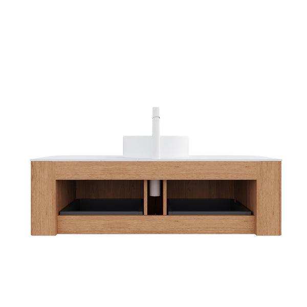 English Elm Dina 48" Wall-Mounted Floating Bathroom Vanity With Curved Edges, Soft-Close Drawers & Sink W2615S00108