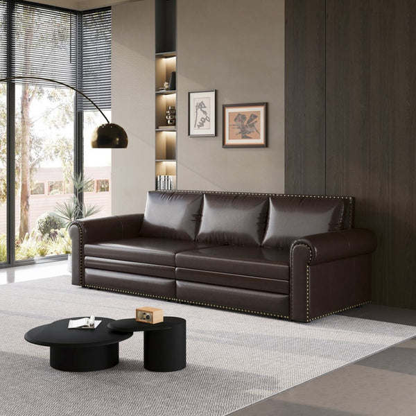English Elm Chesterfield Velvet King Sleeper Sofa with Nailhead Trim and Rolled Arms for Living Room Dark Brown W1885S00360
