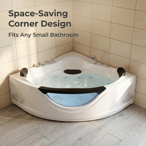 English Elm 59" Corner Whirlpool Tub for Two with Hydro Jets Chromatherapy Led Spa Bathing W3605P419568