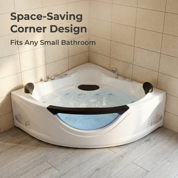 English Elm 59" Corner Whirlpool Tub for Two with Hydro Jets Chromatherapy Led Spa Bathing W3605P419568