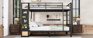 English Elm Queen Over Queen Metal Bunk Bed With Storage Shelves & Drawers - Stylish Space-Saving Solution For Teens W1580S00235-GIGA