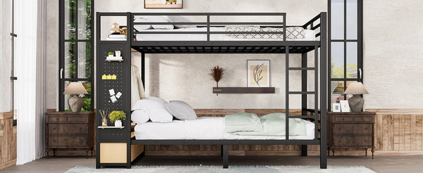 English Elm Queen Over Queen Metal Bunk Bed With Storage Shelves & Drawers - Stylish Space-Saving Solution For Teens W1580S00235-GIGA