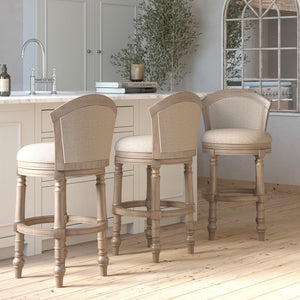 English Elm 26" Farmhouse Barrel Back Swivel Counterstool Upholstered Wood Frame Kitchen Island Seating Gray B2751P436471