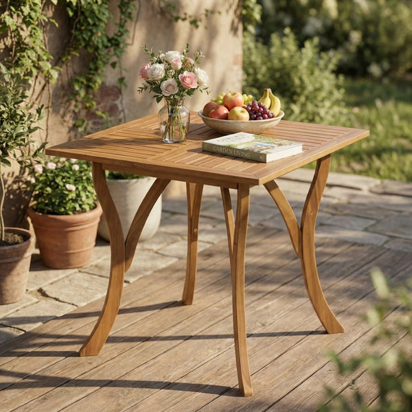 English Elm Outdoor Acacia Wood Square Bistro Table with Slatted Top and Cabriole Legs 57234.00