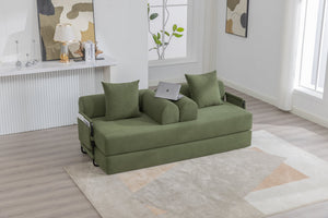 English Elm UNITED modular foldable sofa with metal frame, corduroy upholstery, side pocket & quick assembly convenience Green W1568P374077