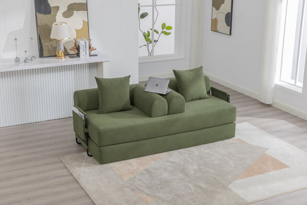 English Elm UNITED modular foldable sofa with metal frame, corduroy upholstery, side pocket & quick assembly convenience Green W1568P374077