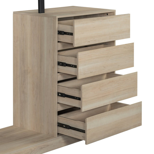 English Elm Wardrobe with 4 Drawers 3 Shelves – Spacious Natural/Wood/White Storage Cabinet, Durable MDF, Easy Assembly, Sleek Design, 55.3" L x 50.4" H N820P196888N