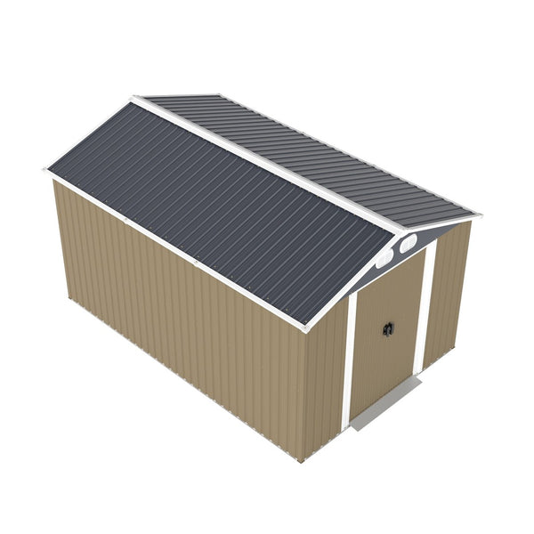 English Elm Campcraft 8x12 Outdoor Metal Storage Shed Lockable Weatherproof Backyard Tool House Brown W1598S00043