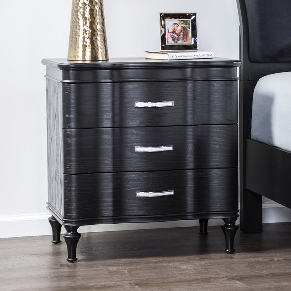 English Elm Lovely Art Deco 3pc Queen Bedroom Set with Light Gray Padded Channel Headboard and Oak Veneer Accents Black 80 L x 53 W x 6 H B2741S00201