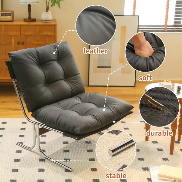 English Elm Leather Armchair Oversized Modern Accent Chair High Back Wingback Comfort Foam Seat Metal Legs Black W2105P303634