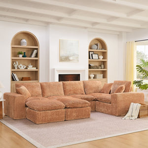 English Elm 107'' Boucle Modular Sectional with Reversible Chaise and Two Ottomans for Living Room Orange W1413S00169