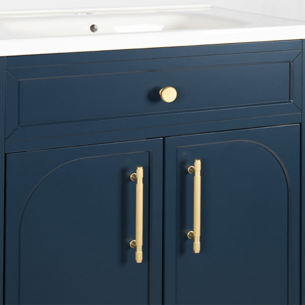 English Elm 27.8" Mid-century Freestanding Bathroom Vanity with Ceramic Sink Drawer and Wood Base Blue W1801S00005
