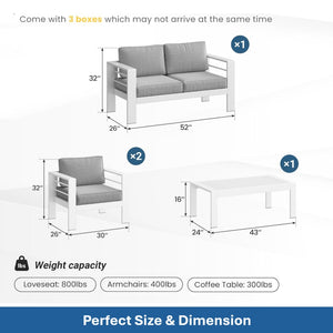 English Elm 4-piece Outdoor Aluminum Conversation Set with Deep Lounge Seating and Wpc Coffee Table Grey+White B082S00084
