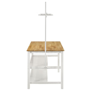 English Elm Cowichan Farmhouse Kitchen Island with Butcher Block Top Open Shelves and Pot Rack B062S01487