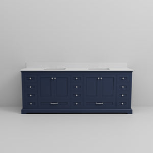 English Elm Navy Double Bath Vanity 84" W x 22" D with White Quartz Top, Solid Wood, Soft-Close, 14 Drawers, Ample Storage B2731P258310