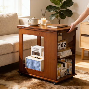 English Elm Bamboo Folding Side Table with Integrated Storage for Bedroom or Sofa Spaces W2641P454908