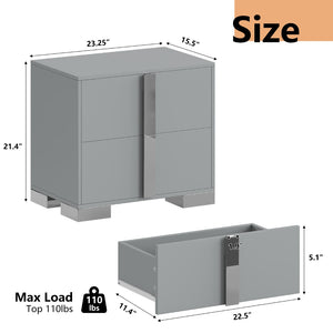 English Elm Modern Two Drawer Nightstand with Slim Metal Legs and Mirrored Bar Handles for Bedroom Grey W5271P416539