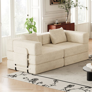 English Elm 72.4 Inch Corduroy Convertible Sofa Bed with Storage Pockets for Living Room W3505P355570