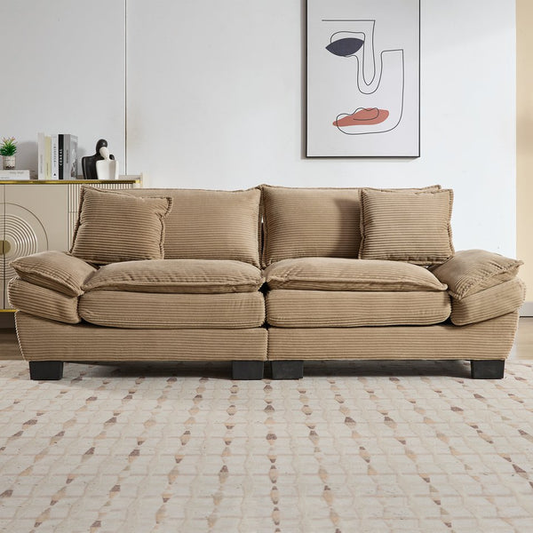 English Elm Corduroy Modern Sofa Sleeper Loveseat with Double-Layer Cushions, Two Pillows, Sturdy Frame 84" khaki W676P227338