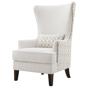 English Elm Lindstrom Tall Latte Wingback Accent Chair with Nailhead Trim, Plush Upholstery & Dark Wood Legs B062P358332