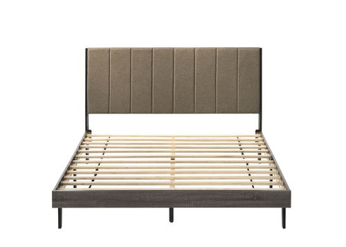 English Elm Valdemar Upholstered Queen Bed Brown Fabric with Weathered Gray Wood, 12 Slats, 660lb Capacity B2726P338682