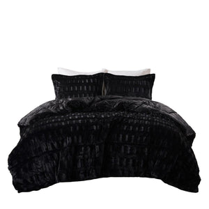 English Elm 2 Piece Twin Faux Fur Comforter Set Plush Long Pile Lodge Style Cozy Bedding Black B035P319599
