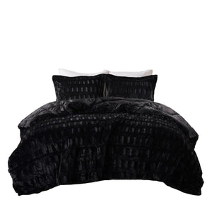 English Elm 3 Pcs King/Cal King Luxurious Solid Faux Fur Comforter Mini Set - Cozy Black Elegance For Your Bedroom B035P319601