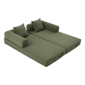 English Elm UNITED modular foldable sofa with metal frame, corduroy upholstery, side pocket & quick assembly convenience Green W1568P374077