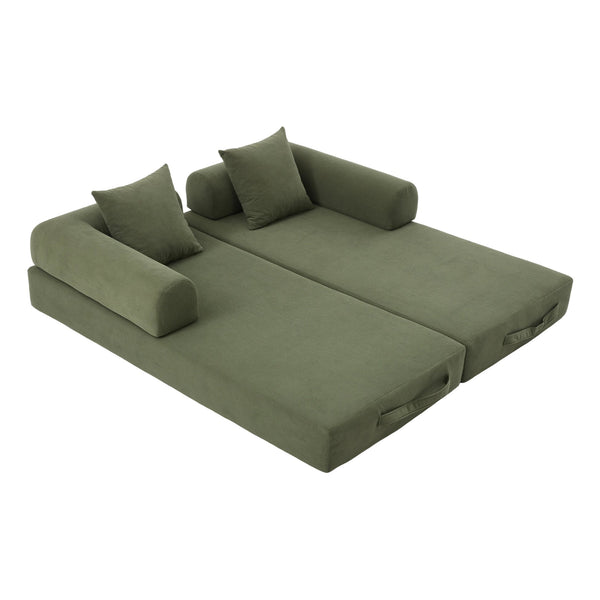 English Elm UNITED modular foldable sofa with metal frame, corduroy upholstery, side pocket & quick assembly convenience Green W1568P374077