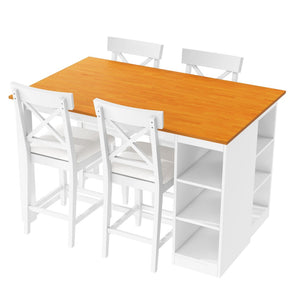 English Elm Topmax 5-Piece Farmhouse Counter Height Dining Set With Storage Shelves & Upholstered Chairs, White N717S000141K-GIGA