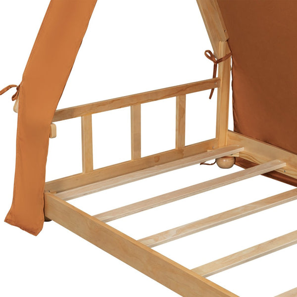 English Elm Twin Cabin Bed with Detachable Tent Skylight and Woodland Deer Antler Accents Brown N708P356716D