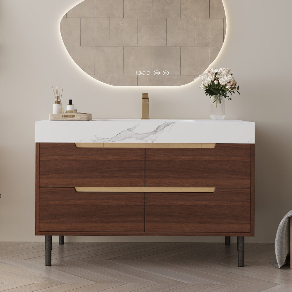English Elm This Farmhouse Vanity Pairs Sintered Stone with Soft-close Drawers for a Refined Bath W3136S00023