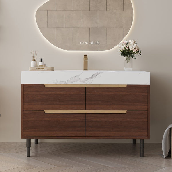 English Elm This Farmhouse Vanity Pairs Sintered Stone with Soft-close Drawers for a Refined Bath W3136S00023