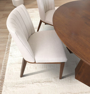 English Elm Elmwood Mid-century Cream Velvet Upholstered Dining Chairs Set of 2 Tapered Legs B183P232094
