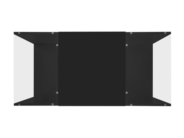 English Elm U-Can LED Coffee Table with Glass Top, 16-Color Bluetooth APP Lighting, Hidden Drawers & Open Storage Black N724P290056B