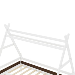 English Elm Twin House Shaped Platform Bed Solid Pine Frame with Built in Stairs for Kids W1580P354718