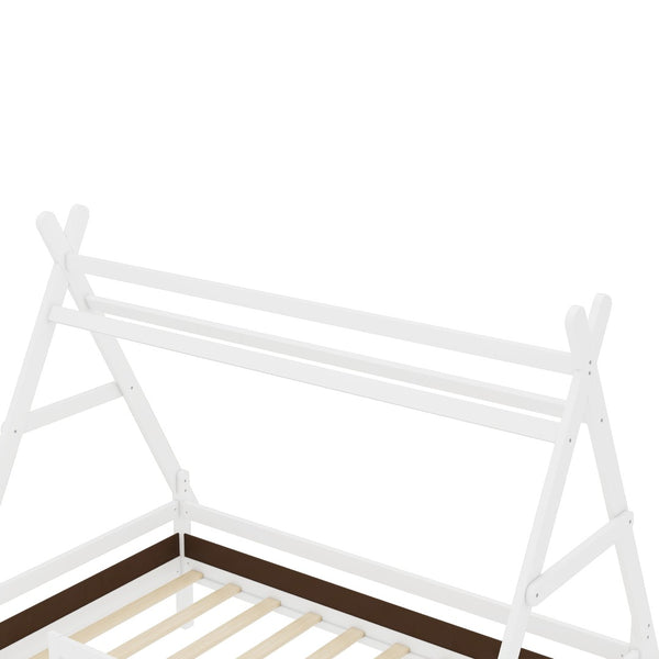 English Elm Twin House Shaped Platform Bed Solid Pine Frame with Built in Stairs for Kids W1580P354718