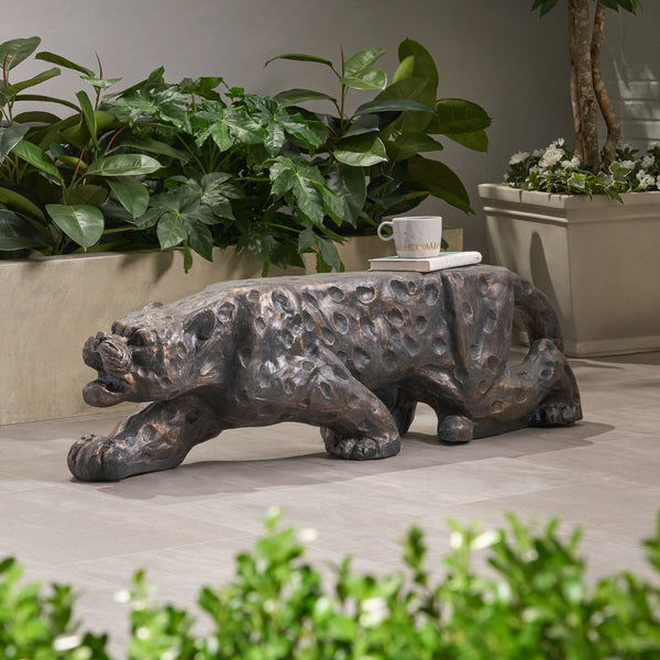 English Elm Christopher Knight Home® - LEOPARD Antique Copper Lightweight Concrete Bench with Carved Spots, Paws & Weather‑Resistant Design 64379.00