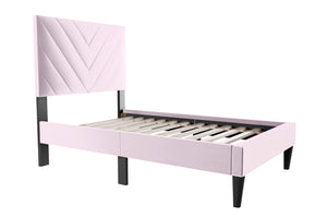 English Elm Twin Velvet Bed With Adjustable Headboard - Luxurious Comfort, Stylish Design & Easy Assembly Options B089P240516-GIGA