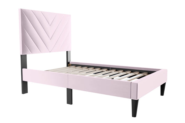 English Elm Twin Velvet Bed With Adjustable Headboard - Luxurious Comfort, Stylish Design & Easy Assembly Options B089P240516-GIGA