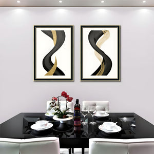 English Elm Set Of 3 Black And Gold Abstract Prints – Modern Luxury Framed Wall Art For Living Room & Bedroom T3976P383232-GIGA
