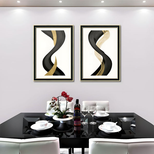 English Elm Set Of 3 Black And Gold Abstract Prints – Modern Luxury Framed Wall Art For Living Room & Bedroom T3976P383232-GIGA